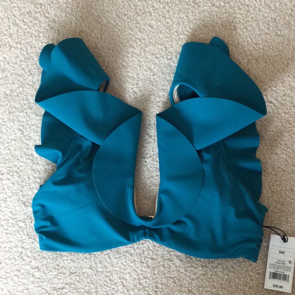 Shade & Shore Teal Ruffle Plunge Bikini Top